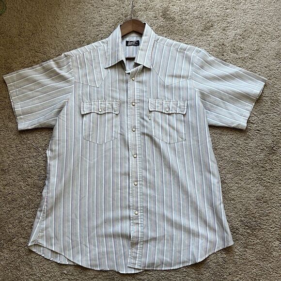 Vintage 90s Levi’s Striped Western Snap Button Shirt XL Regular Fit Pearl Snap - Picture 1 of 7